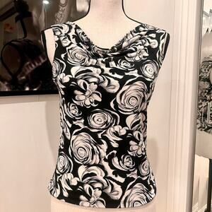 VTG Forever 21 Coquette Glam Shimmer Sleeveless Black White Rose Top in Sz L